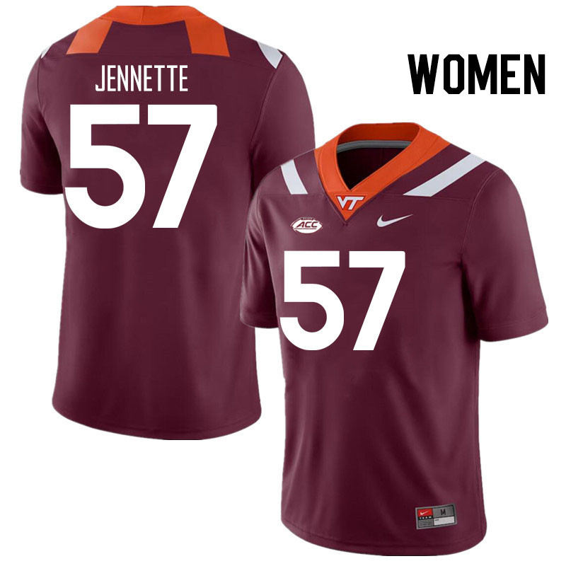 Women #57 James Jennette Virginia Tech Hokies College Football Jerseys Stitched Sale-Maroon